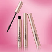 Lash Therapy Australia lash growth serum and volumising  growth serum mascara bundle with applicator wand on pink background and eyebrow growth serum.