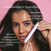 Woman holding Lash Therapy Australia Lash Conditioner serum for strengthening and nourishing lashes